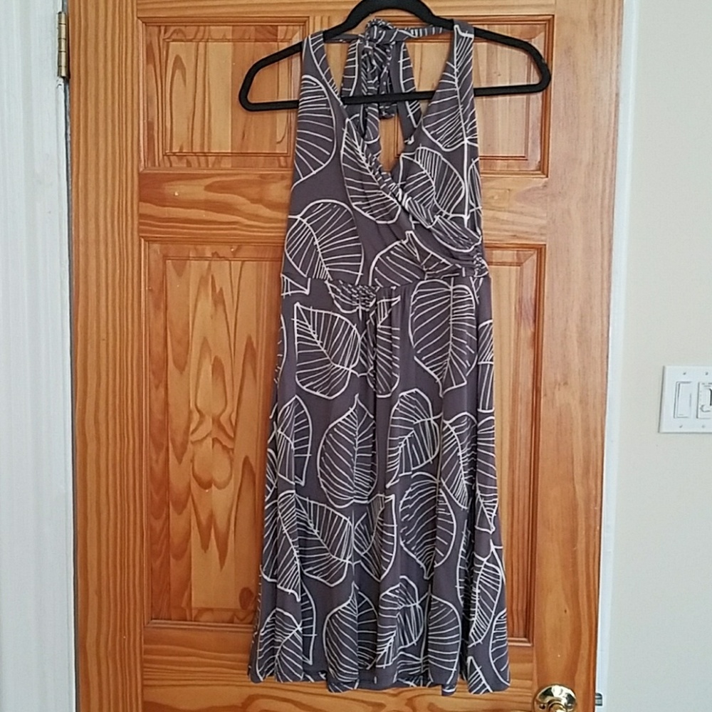 Boden Leaf Print Halter Dress